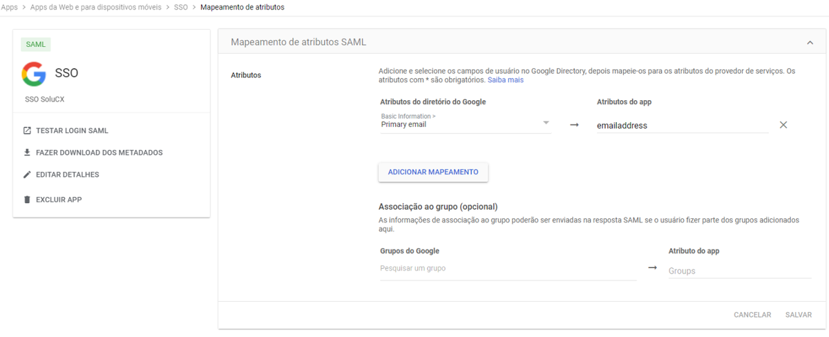Mapeamento de Atributos do Google
